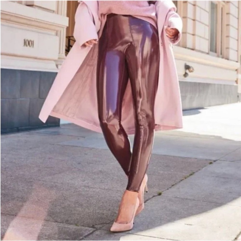 NWT Spanx Faux Patent Leather Leggings Ruby Burgundy Holidays Various Sizes